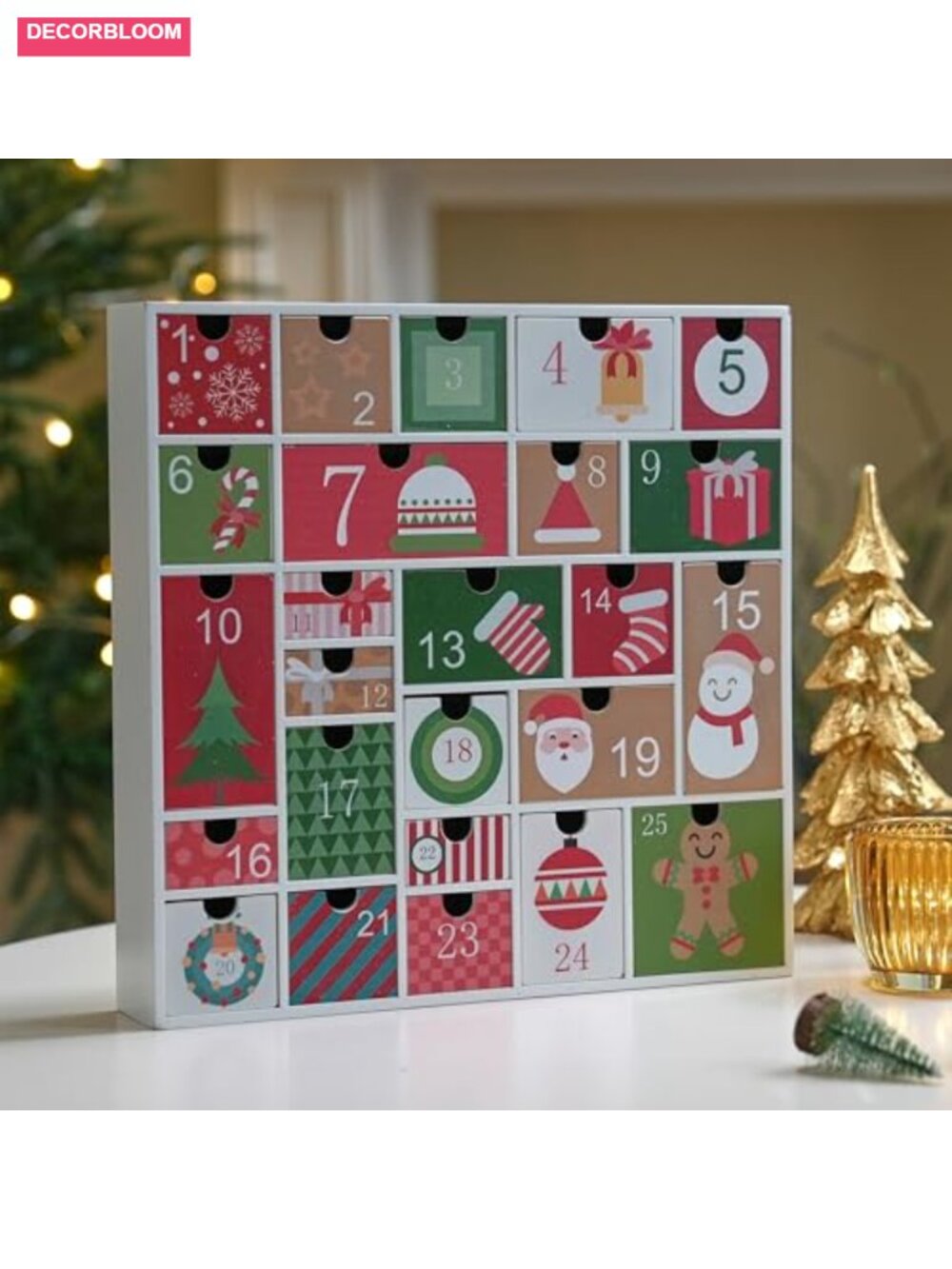 Wooden Reusable Advent Calendar 25 Drawers Refillable Christmas Countdown